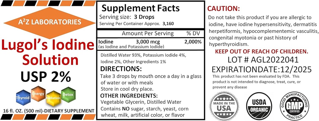 Iodine dan Potasium Iodide 2% Solution 3000 mcg-Liquid Suplement Drops for Thyroid Dukungan Perempuan & Men, Metabolisme Kesehatan, Detox Boost -16 Fl Oz / Ships Hari ini!