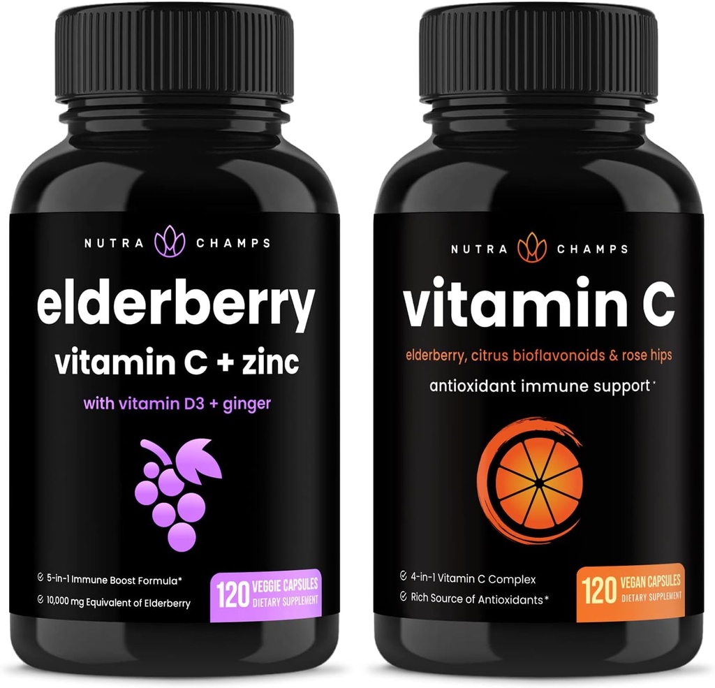 NutraChamps Elderberry dan Vitamin C Capsules Bundle