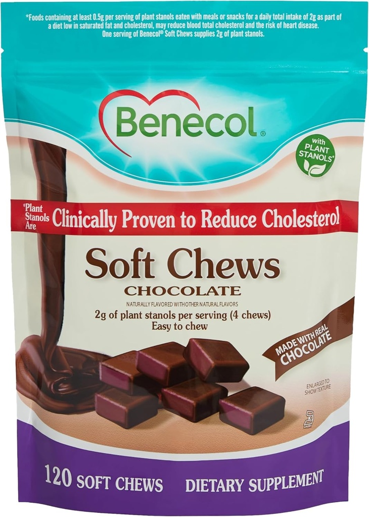 Benekol ® Soft Chews - Made with Clinically Proven Cholesterol- Lowering Plant Stanols - Cholesterol Management Suplemen (120 Chocolate Chews)