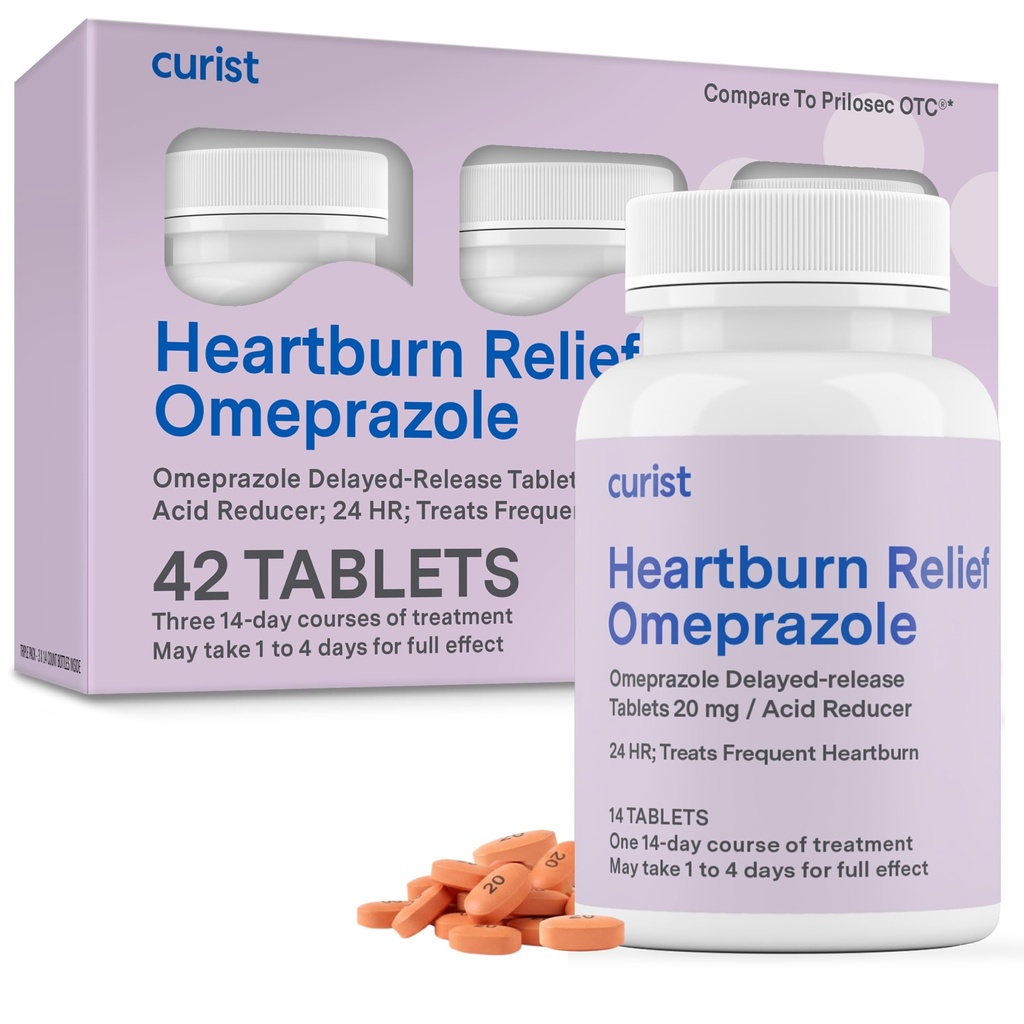 Curist Omeprazole 20mg Tablet - 42 Count Delayed- Release Tablet - Acid Reflux Medicine for Heartburn Relief