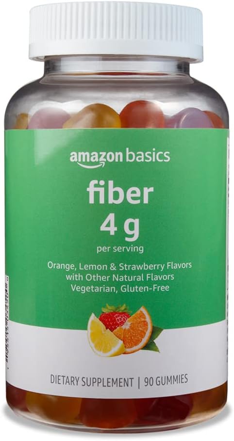 Basics Fiber Gummies for Digetical Health and Regularity, Orange, Lemon & Strawberry Flavors, 90 Count, Pack of 1 (Sebelumnya Solimo)