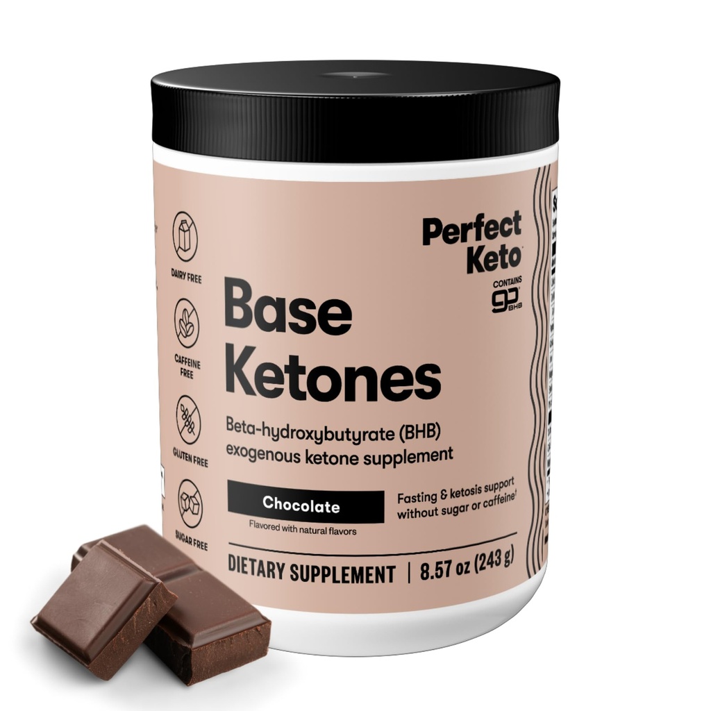 Perfect Keto Exotious Ketones Powder, BHB Salts for Ketosis & Fasting Support, Electrolites for Hydration, Caffeine Free Energy, Chocolate, 8.57 oz
