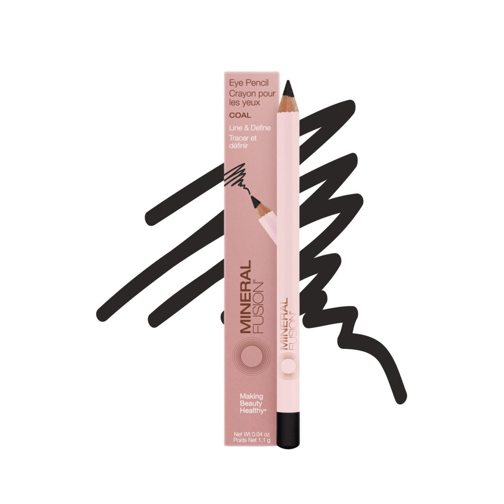 Mineral Fusion Eye Pencil, Black Eyeliner dengan Soothing Chamomile, Meadowfoam & Vitamin E, Velvety Smooth, hypoallergenic Eye Makeup to Line & define, Long- Lasting Eyeliner Pencil, Coal, 0.04 Oz
