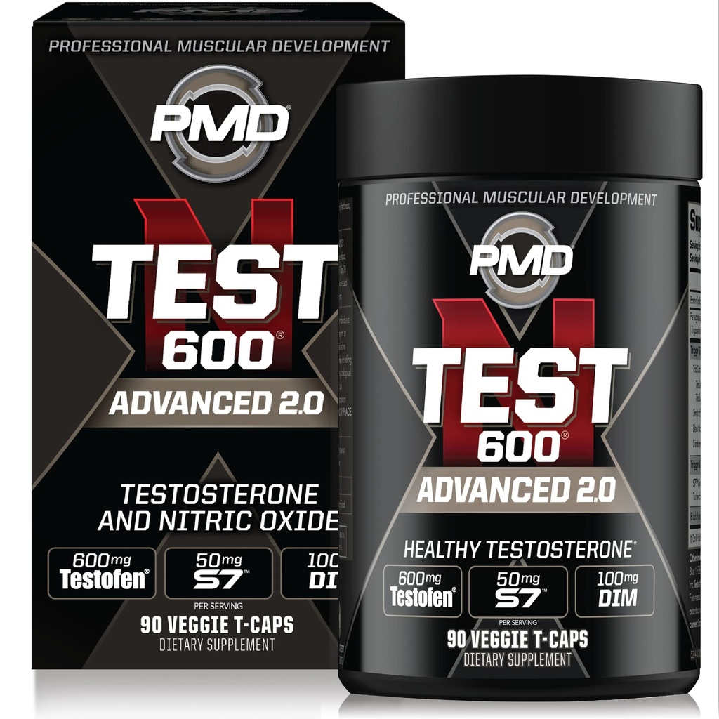 PMD Sports N-Test 600 Advanced Nitric Oxide Booster for Men - with Clinically Studied Tethofen - Lean Muscle and Power Gains with Estrogen Suppression (90 Veggie -Caps)