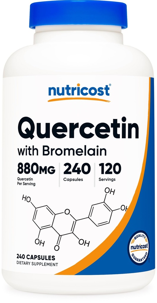 Nutricost Quercetin 880mg, 240 kapsules Vegetarian dengan Bromelain (165mg) - 120 Servings (440mg Quercetin Per Cap) - Gluten Free, Non-GMO
