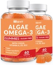 Vegan Omega 3 Gummies, Algae Omega-3 Tambahan DHA 240mg, EPA 110mg w / Vitamin B12, CoQ10, Alternatif Minyak Ikan untuk Dewasa - Otak, Tulang, Mata & Imunitas Dukungan