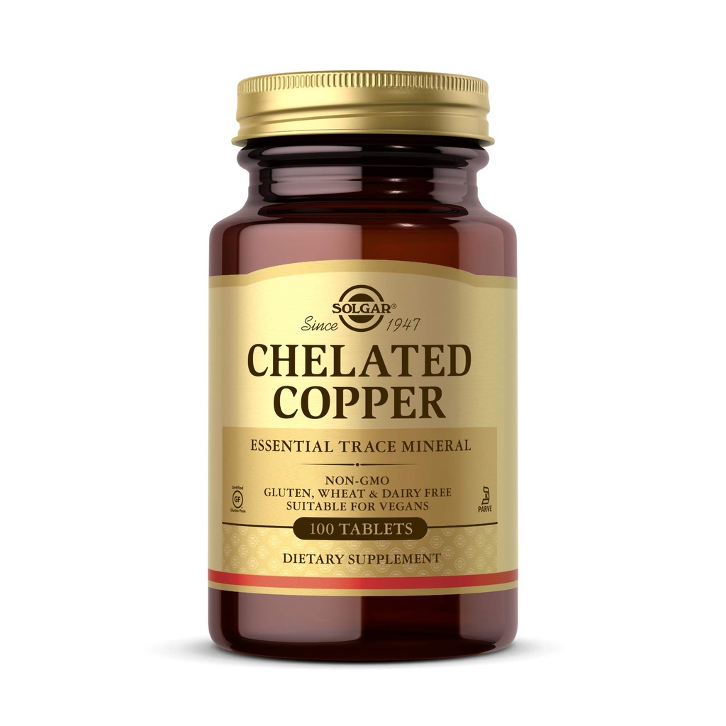 Solgar Chelated Copper, 100 Tablet - Formasi Collagen - Formulir Sangat Bioavable - Support Connective Tiss - Non-GMO, Vegan, Gluten Free, Dairy Free, Kosher - 100 Servings