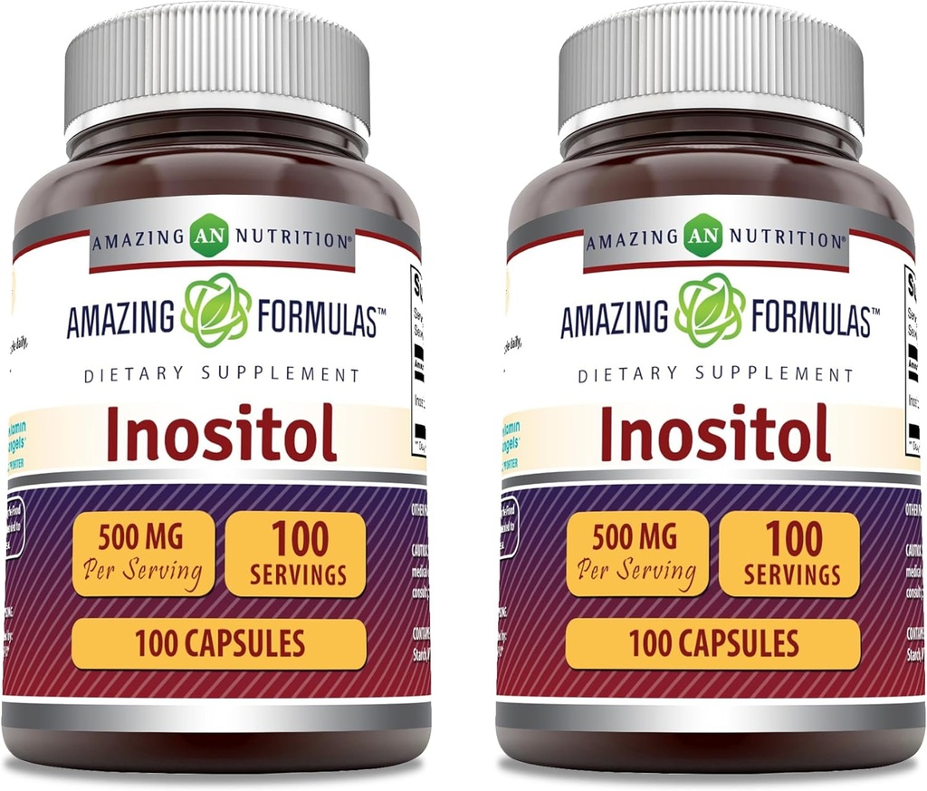Amazing Formulas Inositol Supplemen £124; 500 Mg Per Serving 14; 100 Capsules 14; Non-GMO 124; Gluten Free 124; Made in AS 124; Paket 2