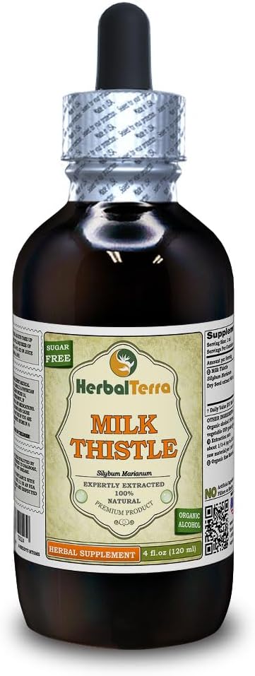 Milk Thistle (Silybum Marianum) Tincture, Organic Dried Seeds Extract (Nama Merek: HerbalTerra, Proughtly Made in USA) 4 f.oz (120 ml)