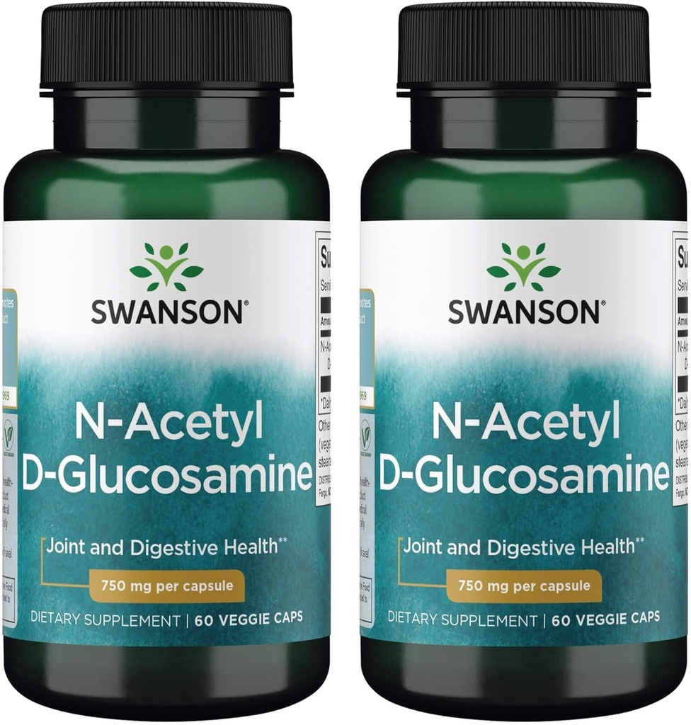 Swanson N- Acetyl D-Glucosamine - Natural Promotying Joints Support & Gastrointestinal Kesehatan - Natural Formula Mendukung Kartilage Sehat - (60 Vevgie Capsules, 750mg Masing-masing) (2 Paket)