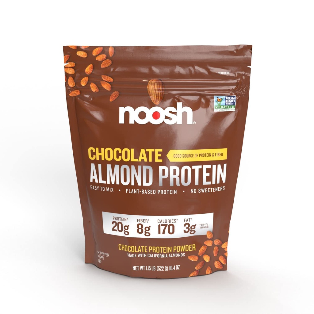 Tanaman NOOSH berbasis Almond Protein Powder Chocolate 43 Gram - Vegan Protein Powder, All Natural Ingreations, Nun-GMO, Gluten Free, Kosher, Peanut Free, Soy Free, Dairy Free (Chocolate)