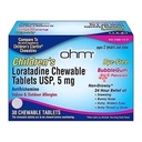 Ohm Anak Loratadine Chewable, Dye Free, Bubblegum, Non- Drowsy 24h Relief dari Sneezing, Runny Nose, Mata Pengamatan, Itchy Throat atau Nose, Antihistamin, Allergies & Outdoor, 5mg, 30 tablet