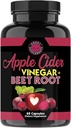 Suplemen Angry Apple Cider Vinegar + Beet Root Powder Capsules, Pure ACV Beetroot 1000mg per Serving, Kesehatan Digetical bagi Pria dan Wanita (Supply 60-1 Bulan)