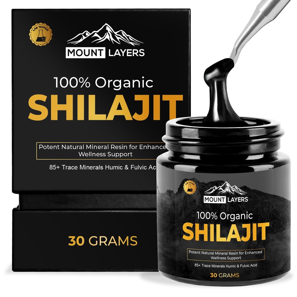 Murni Shilajit Resin dengan Fulvic Acid - Himalaya Shilajit untuk Pria & Perempuan dengan 85 + Trace Minerals - Mendukung Metabolisme - Bone Health dan Immune System - 500mg - 60 Servings - 30g Jar