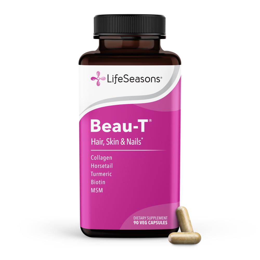 LifeSeasons Beau- T - Rambut, Nail & Skincare Suplemen - Promotes Rambut Sehat dan Perkembangan Nail - Dukung Clear Skin & Fights Acne - Nail Strengthener - Berisi Biotin Collagen Turmeric - 90 Capsules