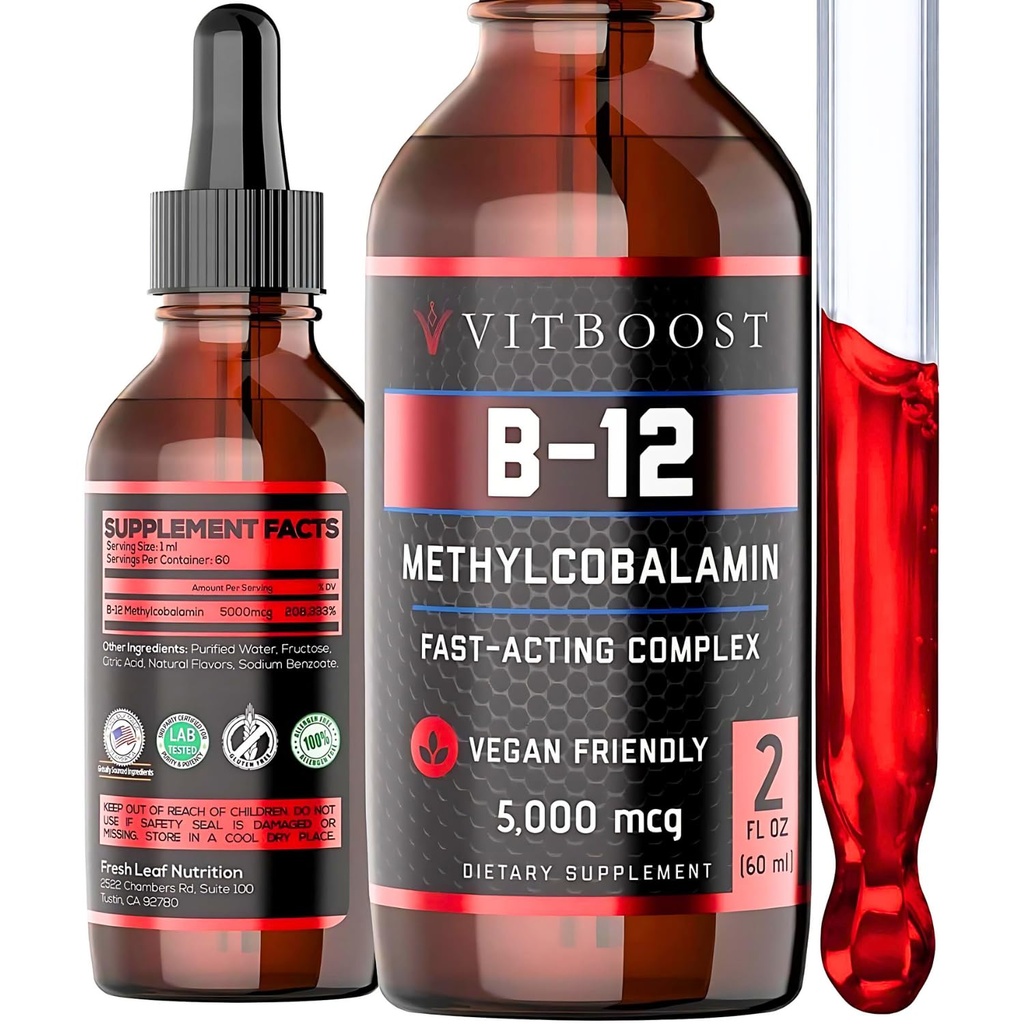 Vegan Cair B-12 Drops - 60 x 5000 mcg Ekstra Kekuatan Raspberry