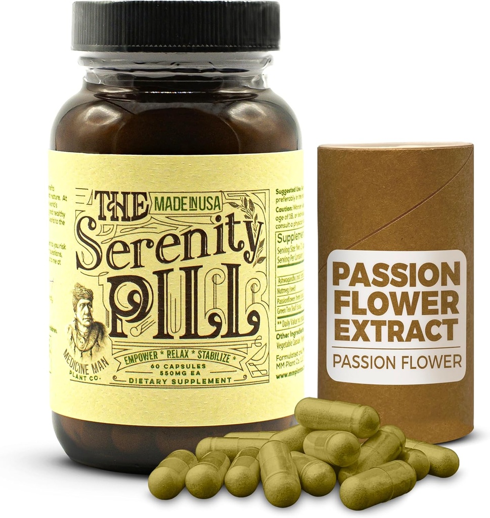 Serenity Pill 60 Caps - Pill Mood Organik & AntiStress Suplement Root Extract, Passion Flower Extract, Nutmeg & Green Tea