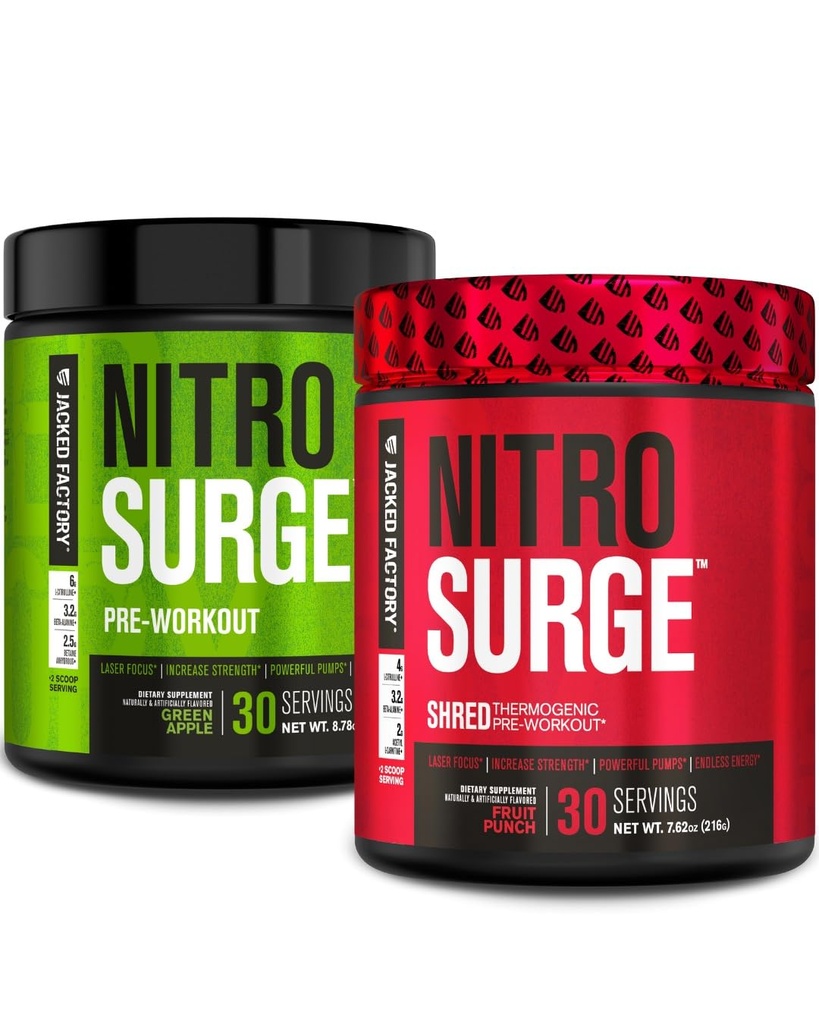 Jacked Factory Nitrospush Pre-Workout di Green Apple & Fruit Punch Nitrospush Promogenic Prework untuk Pria & Perempuan