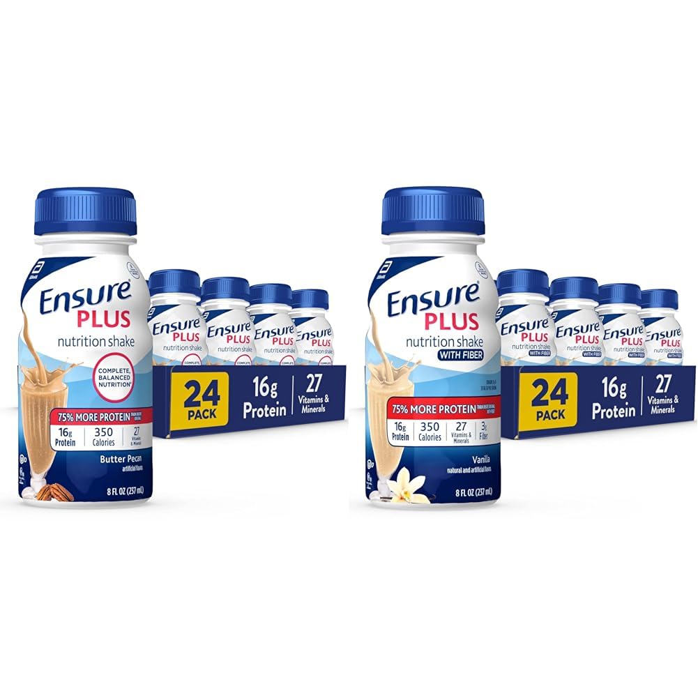 Pastikan Shake Nutrition Plus dengan 16 gram protein & Ensure Plus Liquid Nutrition Shake dengan Fiber, 16 Grams Protein, Vanilla, 8 Fl Oz Bottle (Paket 24)