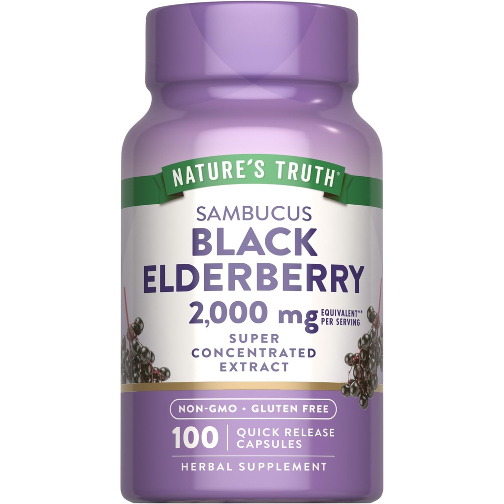 Nature 's Truth Black Elderberry Capsules 124; 100 Count 124; Super konsentrasi Sambucus Extract 126; Non-GMO dan Gluten Free Suplemen
