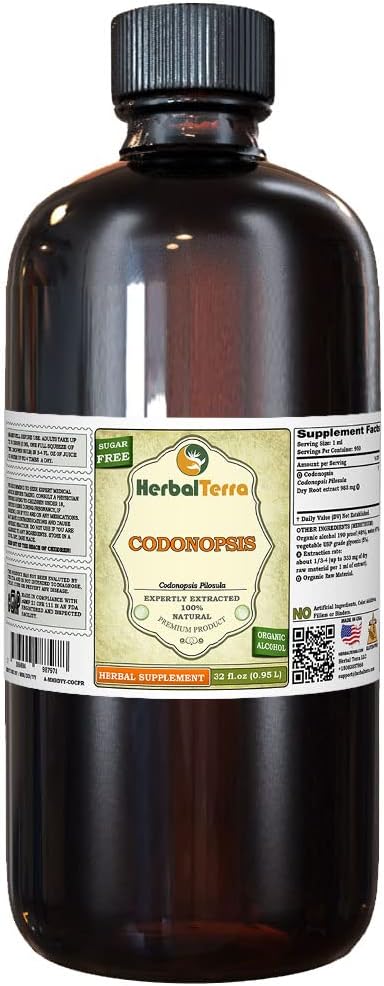 Codonopsis (Codonopsis Pilosula) Tincture, Organic Dried Root Liquid Extract (Nama Merek: HerbalTerra, Proughtly Made in USA) 32 f.oz (0.95 l)