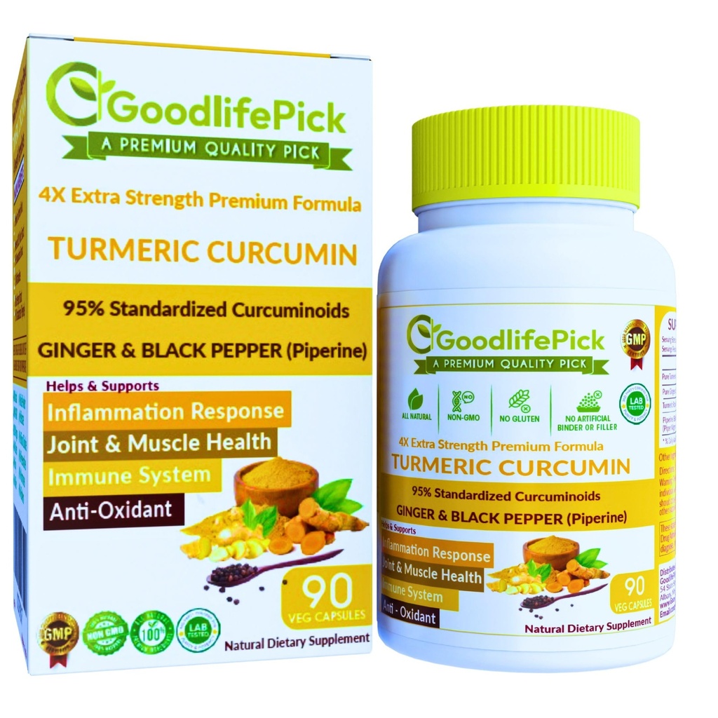 Curcumin Campsules Ekstra Kekuatan Turmeric dengan Ginger & 95% Curcuminoid & Black Pepper Extract for Maximum Benefits. Semua Natural NonGMO NO Rice Powder NO Stearate NO Silica-90 Veg Cap