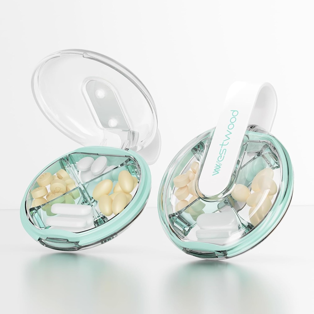 Kasus Pill Kecil, Kotak Pil Kecil untuk Purse & Pocket, 4 Ruang Pill Holder Terbengkalai, Organisasi Pill Portabel untuk Vitamin, Suplemen, Ikan (Hijau)