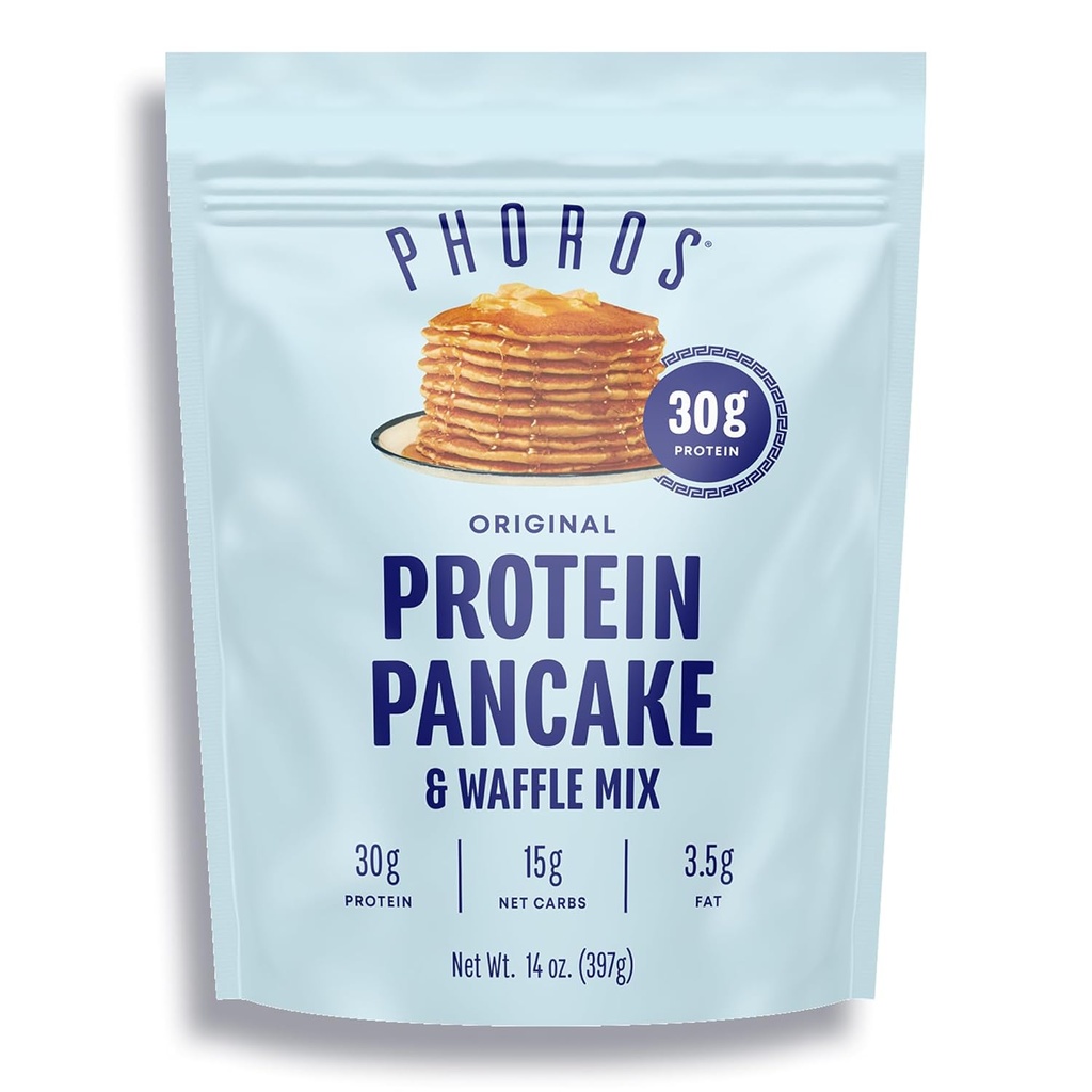 Protein Pancake Mix & Protein Waffle Mix oleh Nutrition Phoros, 30g dari Protein, rendah Carb, Protein Tinggi, Keto- Friendly, Whey Protein, Whole Grain Oats, Whole Wheat Pancakes, Just Add Water (Asli)