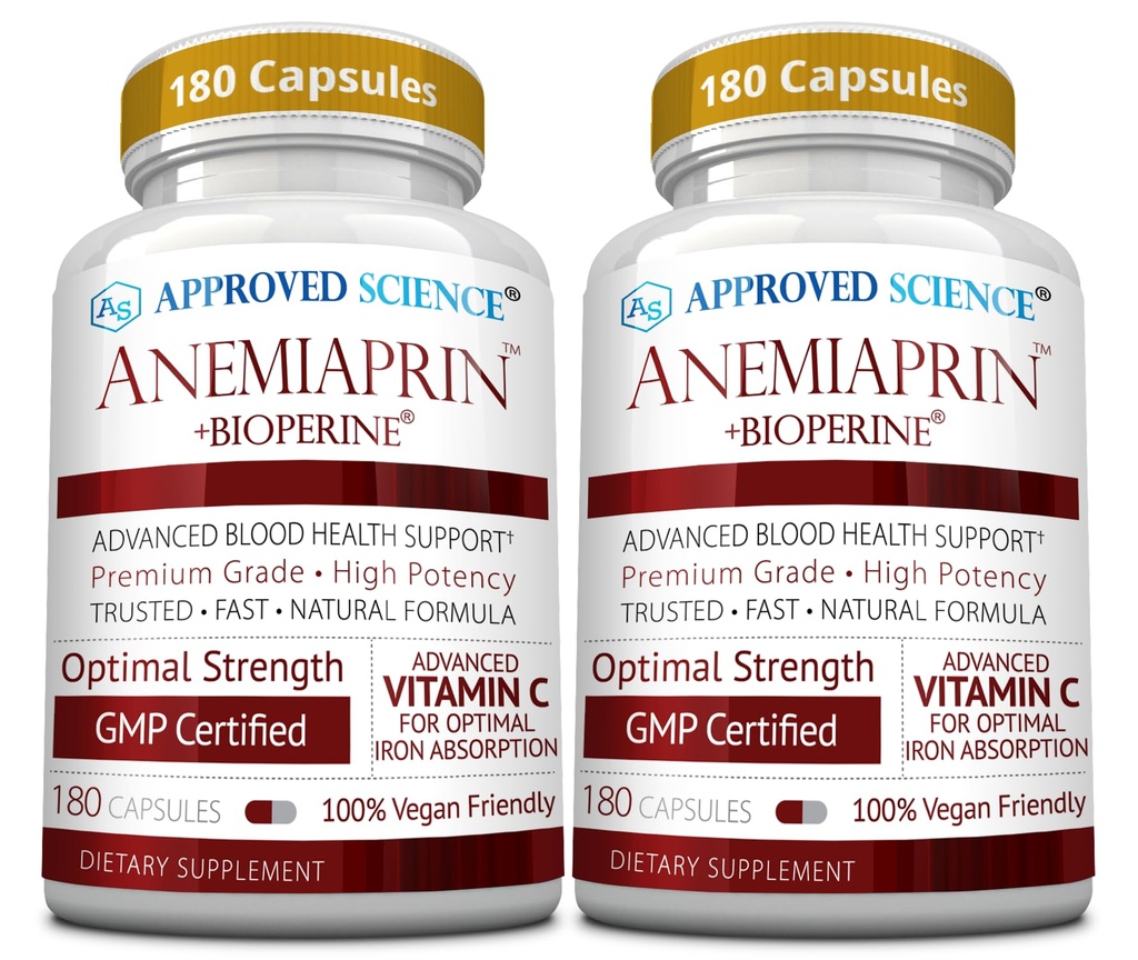 Disetujui Anemiaprin Sains - Besi Absorbable, Vitamin C - Lembut Pada Perut - 380 Kapsul - 6 Bulan Supply - Non- GMO, Vegan