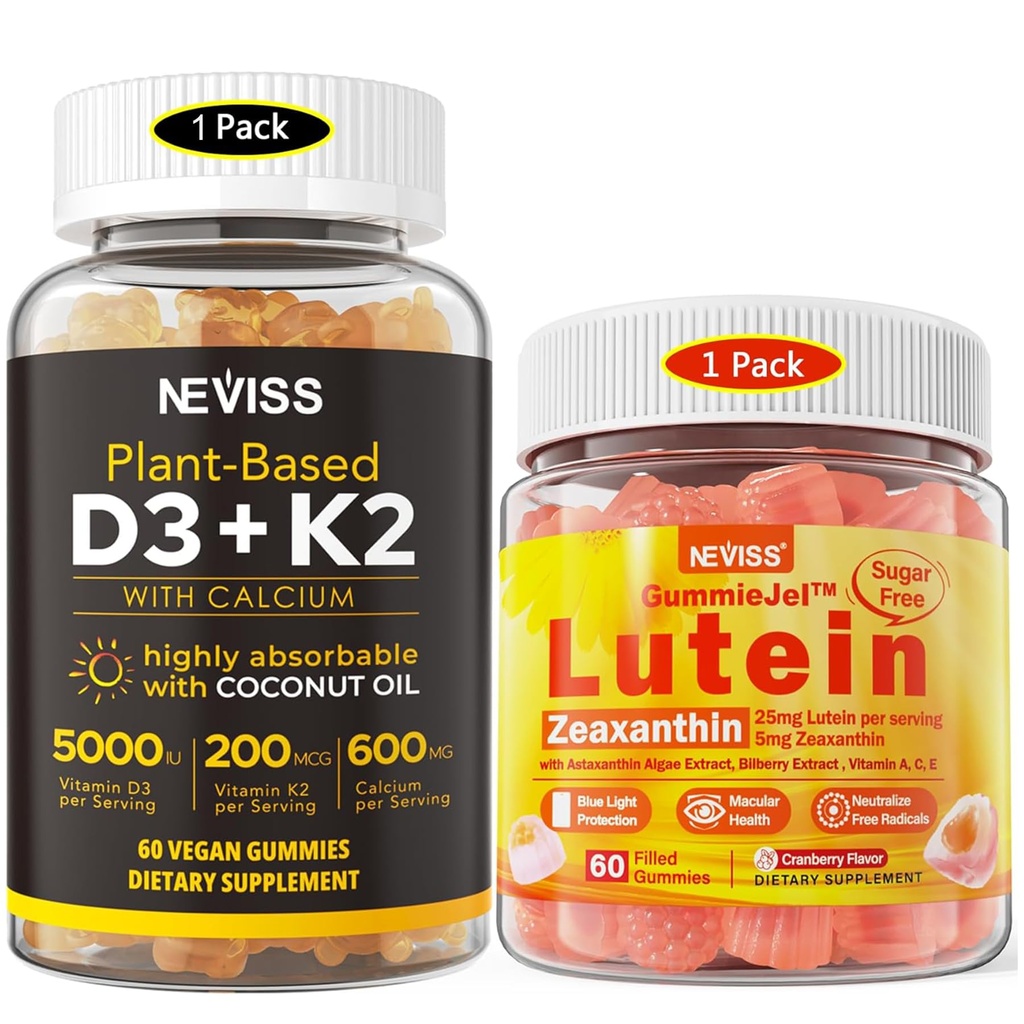NEVISS Sugar Free Lutein Gummies 60 Counts + Vitamin D3 Gummies 60