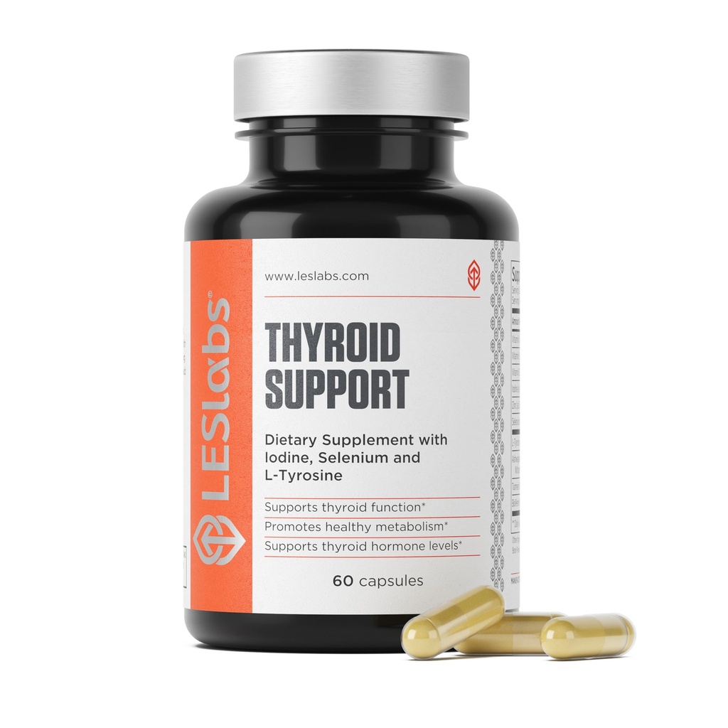 LES Labs Thyroid Support - Metabolic Health, Thyroid Hormone Production, Energy & Focus - Iodin, L-Tyrosine, Ashwagandha, Selenium & Turmeric - Non-GMO Supplemen - 60 Capsules