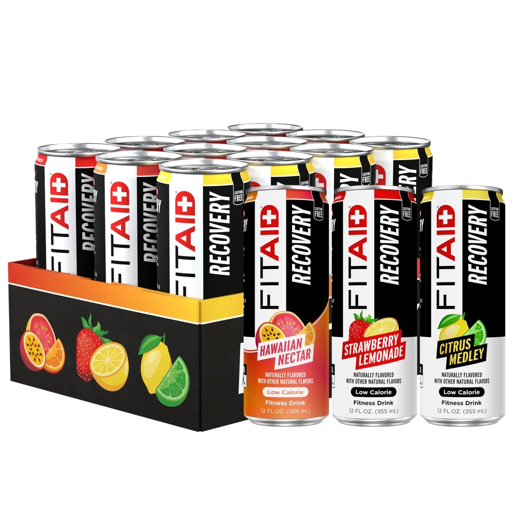 FITAID Recovery Blend, Variety Pack, BCAAs, Glucosamin, Electrolite, Omega-3s, Teh Hijau, 100% Bersih, Paleo, Vegan & Gluten- Free, alami Sweevated & Flavored, 12-oz. kaleng (Paket 12)
