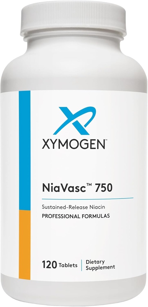 XYMOGEN NiaVasc 750 - Sustain- Rilis Niacin- untuk Efek Pembilasan Lesser - Mendukung Pengelolaan Lipids Darah Sehat (120 Timet- Rilis Tablet)