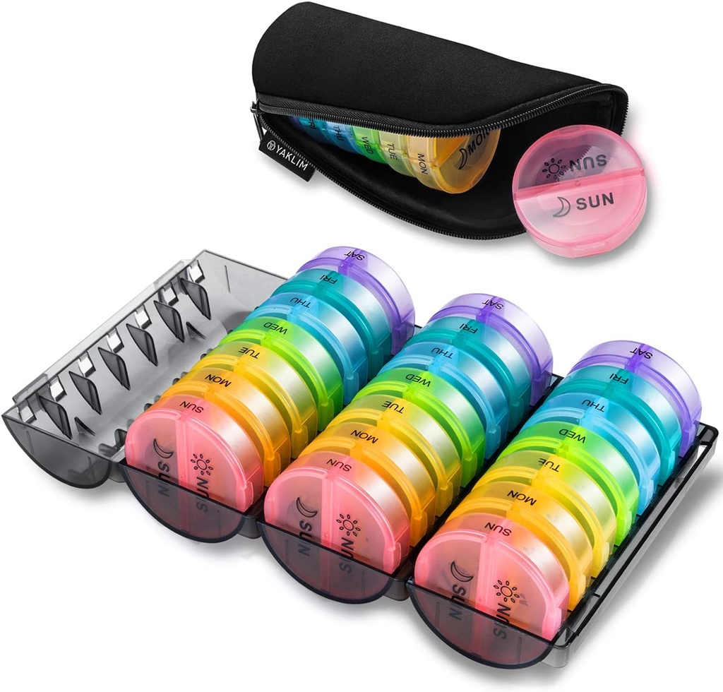 Pill Organizer dua kali sehari, 1 Bulan PM, Daily Cases Large 4 Week, Medication 28 Days Dispenser for Pills, Fish Oils, Vitamin, Suplemen (Rainbow)...