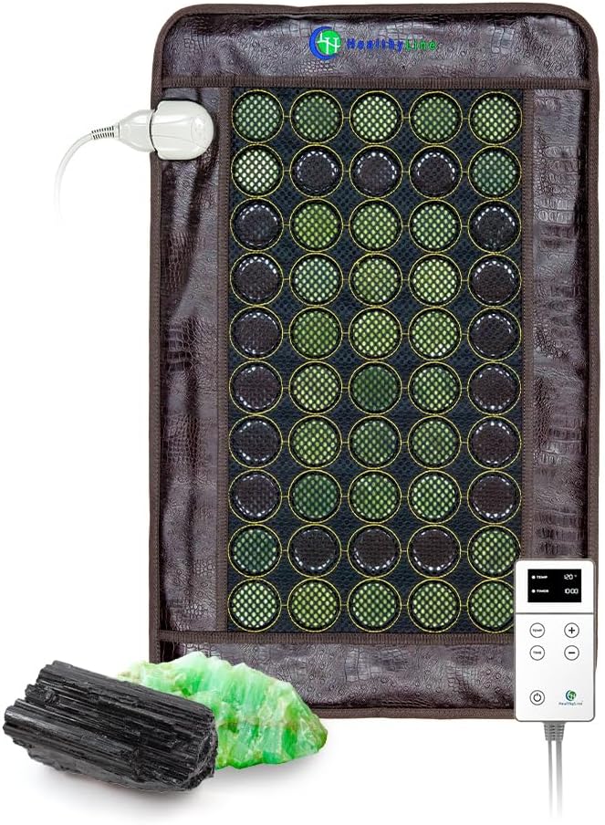 HealthyLine Far Infrared Hreating Pad for Back, Neck, Shoulder & Muscle Pain Relief - Weighted Electric Mat with Jade & Tourmaline Stones, Grounding - Ukuran Menengah 32 x 20 in