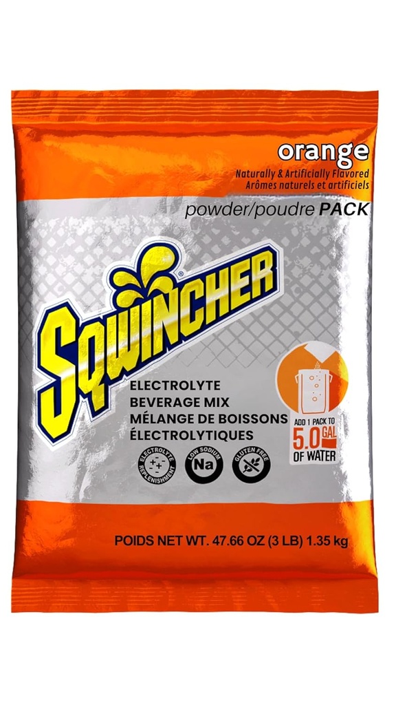 Sqwincher Powder Pack 12.4; Orange Flavored 124; Low Calorie 124; Low Sodium 14; Electrolite Replention Hydration Minum Mix 124; Tambahkan ke 5 Gallons of Water 124; 47.66 oz paket (pak 16)
