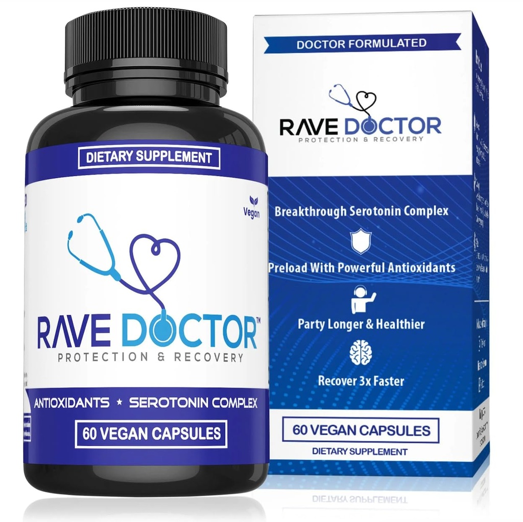 Rave Doctor 5 HTP Supplemen - Esensial Rave Vitamin untuk Festival Goers, Rave Accesories, Festival Essentials, Festival Gear, Rave Essentials, 5htp Tambahan