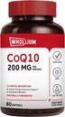 CoQ10 200mg Per Serving, Extra Virgin Olive Oil, Ultra Absorpsi, Pasmentasi Alami, Koenzim Q10 Suplemen, Produksi Energi, Hati Sehat, Penuaan, 60 Softgels