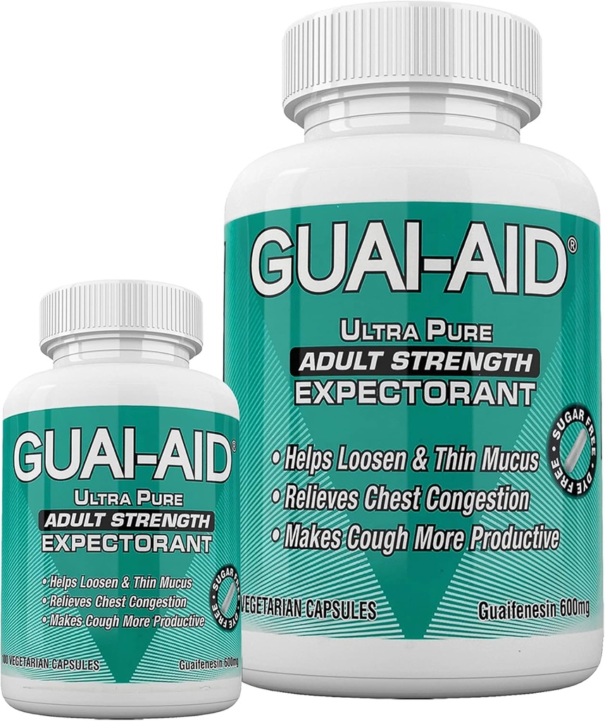 524 600mg Ultra- Pure Guaifenesin Veg. Capsules (Termasuk 24 Ukuran Botol Perjalanan)