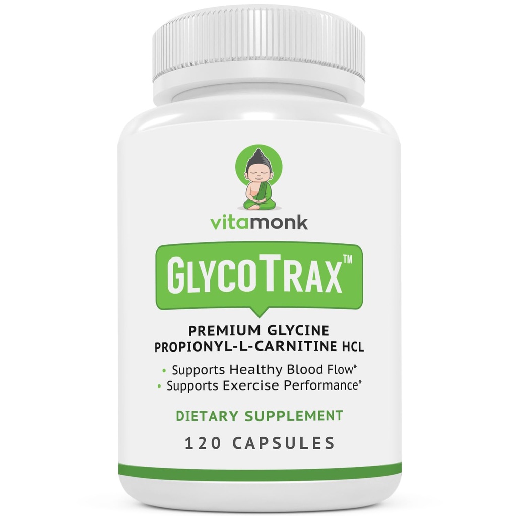 VitaMonk GlycoTrax ™ GPLC Extra Large Bottle - 120 Capsules of High- Absorpsi Glycine Propionyl- L- Carnitine with No Artificial Fillers - Glycine Propionyl L Carnitine Suplemen