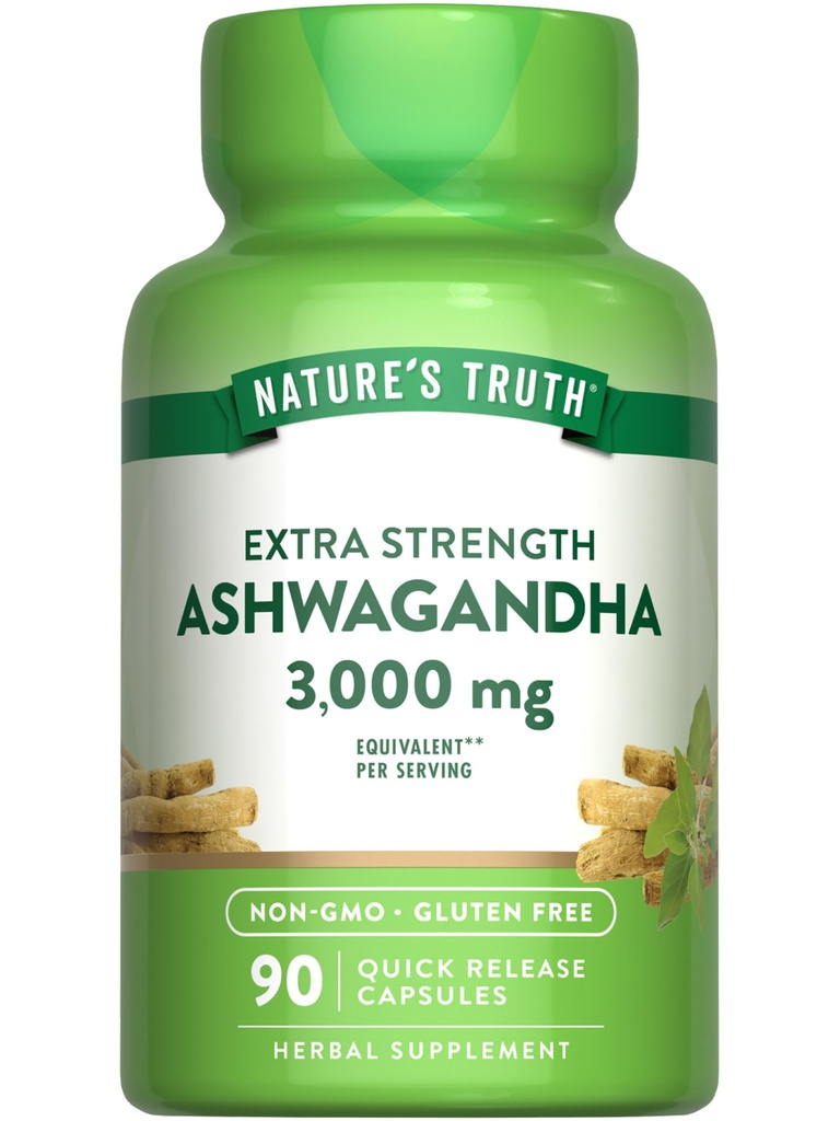 Nature 's Truth Ashwagandha Capsules 124; 3000mg 124; 90 Count 124; Ekstra Kekuatan 124; dengan Pepper Hitam 126; Non-GMO & Gluten Free Suplemen