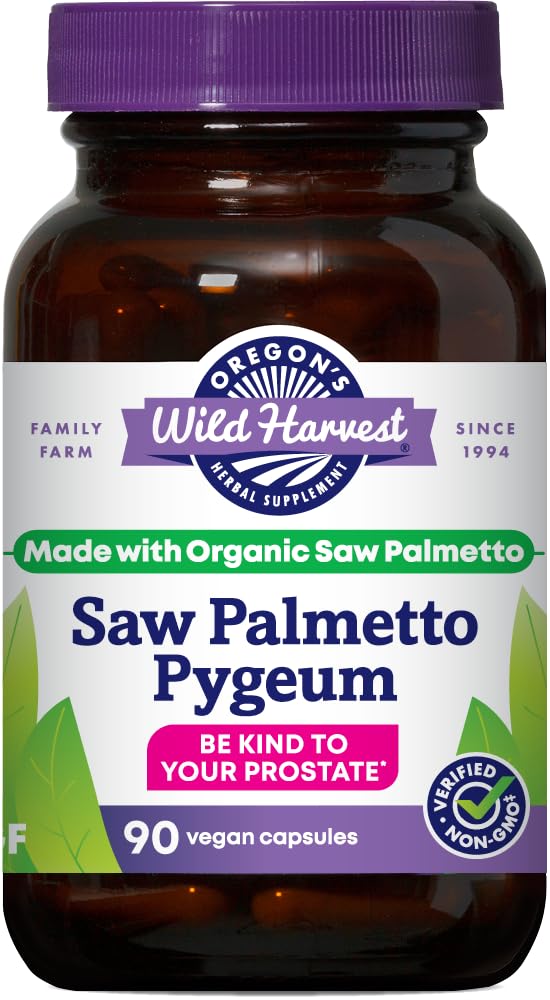 Oregon Wild Harvest Organic Saw Palmetto Pygeum Herbal Suplemen di Vegan Capsules - 90 Count