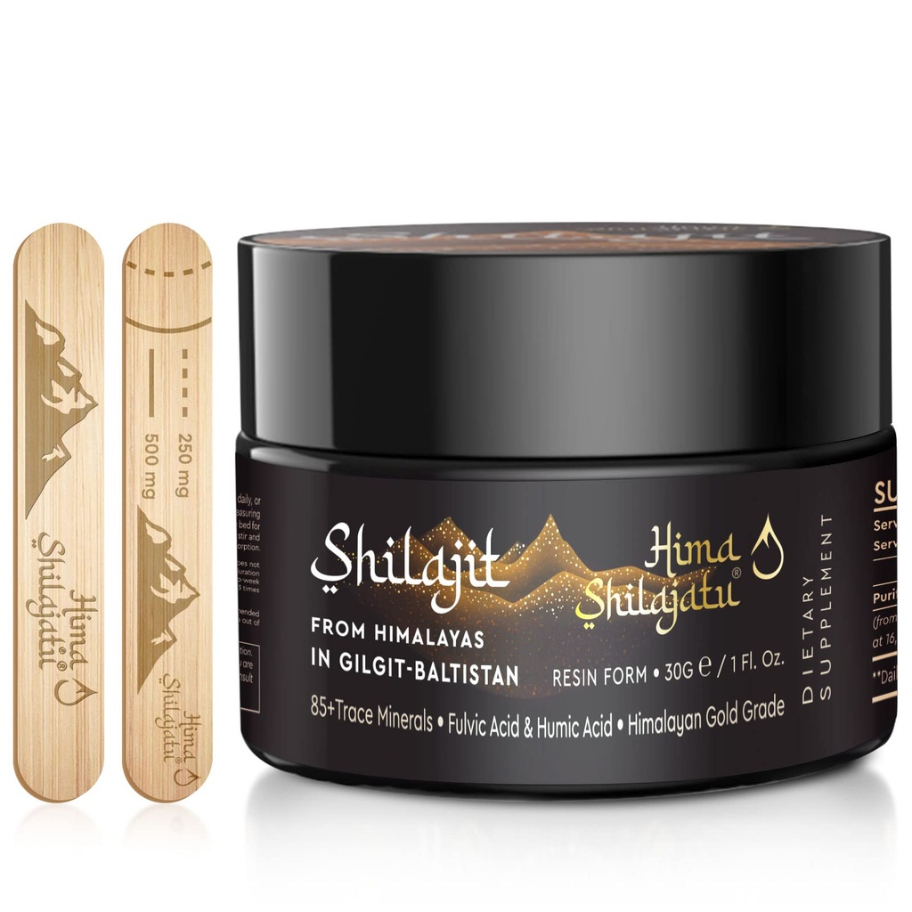Shilajit Purest Himalaya Shilajit Shilajit Resin - Emas Tingkat 100% Shilajit Dengan Fulvic Acid & 85 + Trace Kompleks Mineral untuk Energi & Imune Dukungan, 30 Grams (2 Bulan Suppply)