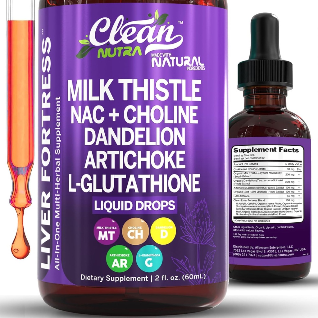Bersihkan Nutraceuticals Milk Thistle NAC Liver Cleanse Detox & Repair Support Liquid Drops with Dandelion Extract, Artichoke, Chanca Piedra, Choline, L-Glutathione, Burdock, Schisandra