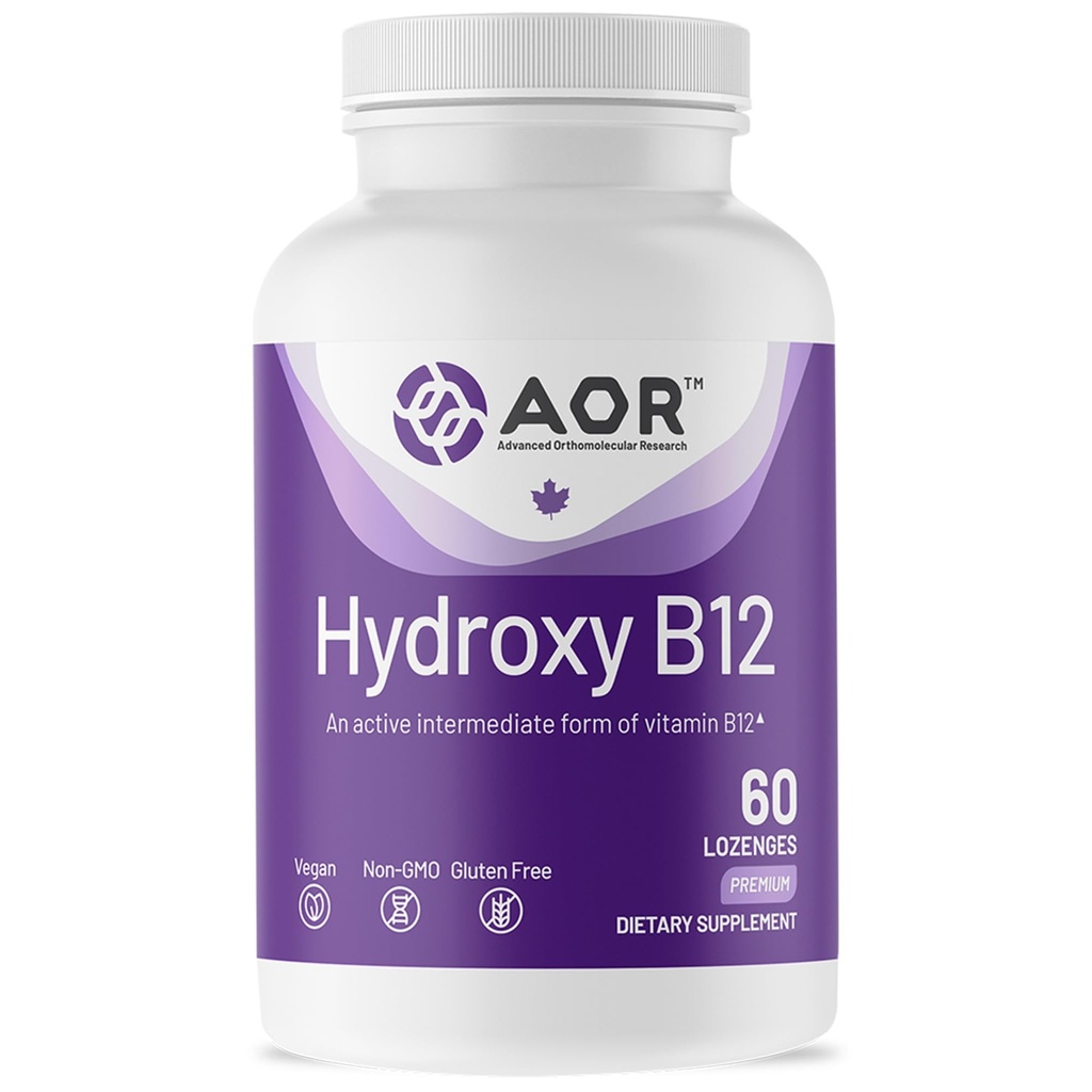 AOR, Hydroxy B12, Supports Cardiovaskular Health, Nerve Fungsi dan Detoksifikasi, Dieter Suplemen, Vegan, 60 porsi (60 lozenges)