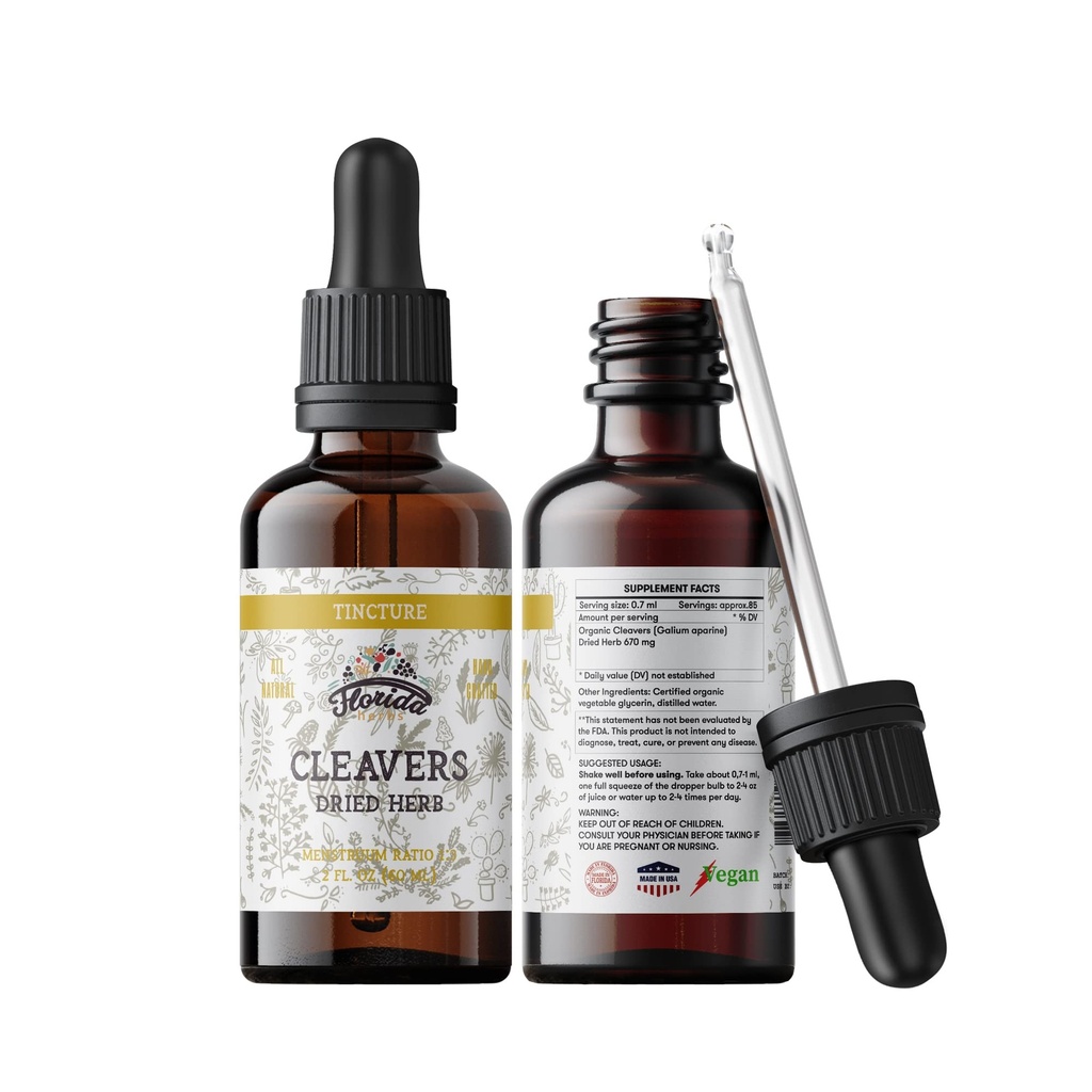 Cleavers Ticture, Organic Cleavers Extract, Cleavers Drops (Galium aparine) Dry Herb