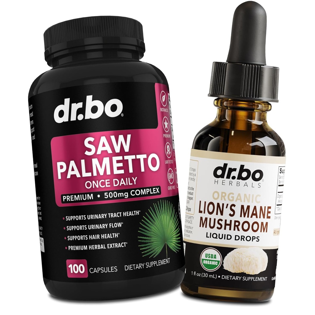 Saw Palmetto for Women Hair Loss & Lioss Mane Mushroom Drops - DHT Blocker Growth Plus Bladder & Organic Lion Mane Mushroom Drops Tincture - Pure Saw Palmetto Hair Loss & Urmination Pills
