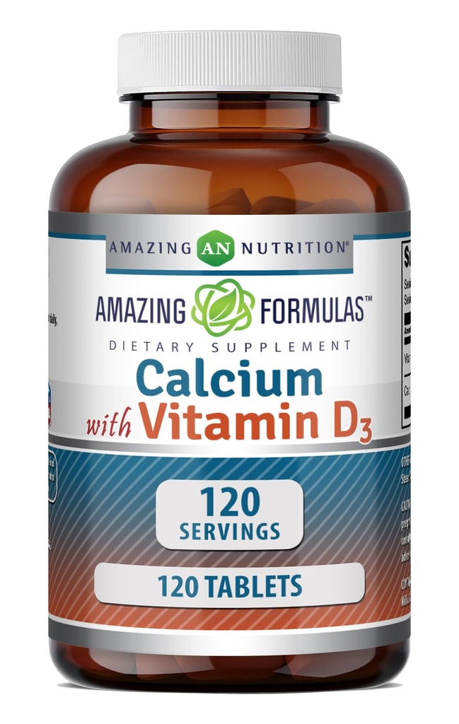 Amazing Formulas Calcium with Vitamin D3 Supplement | Tablets | Non-GMO | Gluten-Free | Made in USA (Pack of 1 | 120 Count)