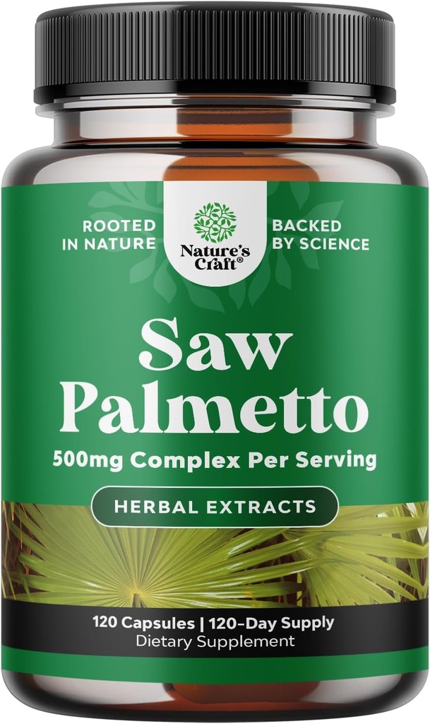 Natures Craft Extra Strength Saw Palmetto Extract - Advanced Saw Palmetto for Women and Men 's Hair Health and Urinary Support with Plant Spols & Flavonoid - Enable Herbal Suppplemen 120 Capsules
