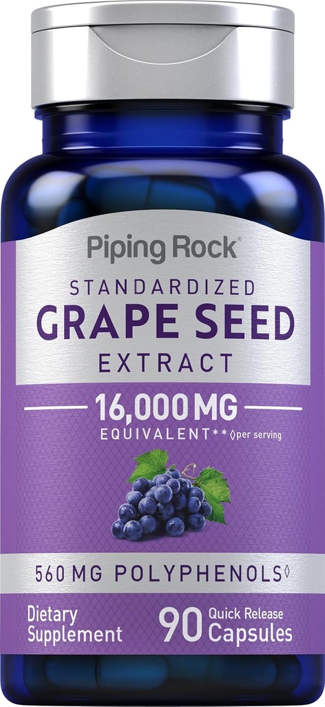 Piping Rock Grape Extract Capsules 124; 16000mg 124; 90 Pil 14; Vitis Vinifera Suplemen 126; Non-GMO, Gluten Bebas